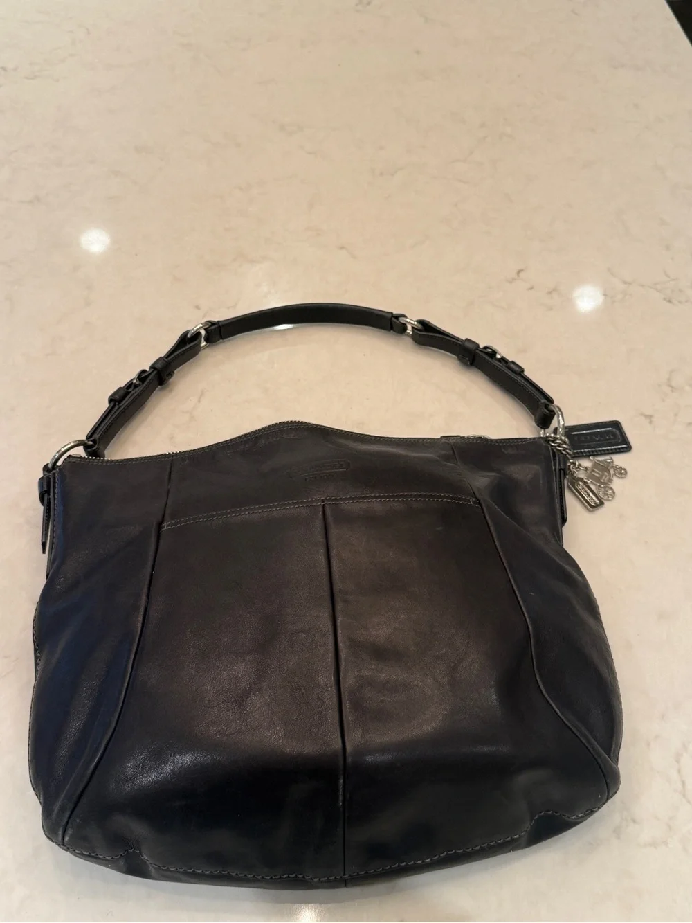 Coach Black Leather Shoulder Bag with Charm